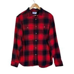Old Navy Flannel Shirt Mens L Red Black Plaid 100% Cotton Casual 90s Lumberjack